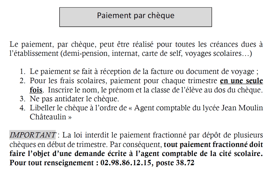 cheque lycée